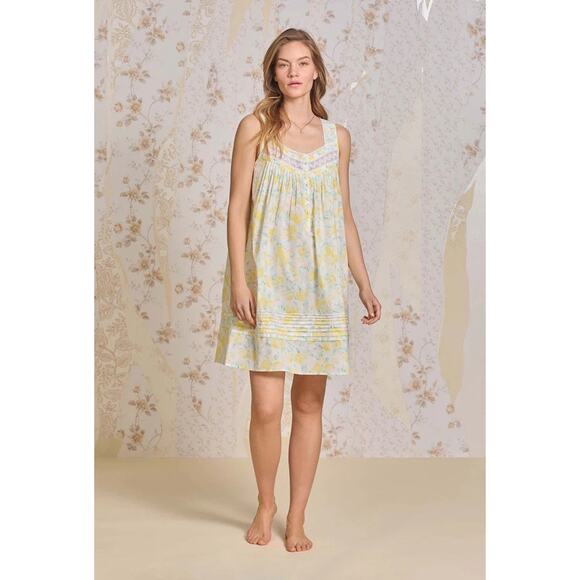 Eileen West 100% Cotton Lawn Chemise Nightgown Limoncello Size Small